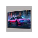 Camdan Tablo (1092) Kırmızı BMW Spor Otomobil Tablosu - Neon Işıklı Gece Sürüşü - Dekoratif Duvar Sanatı Görsel 130 x 85