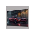 Camdan Tablo (1149) Kırmızı Spor Araba Yağmurlu Gece Tablosu Görsel 150 x 90