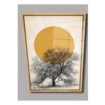 Camdan Tablo (1254) Ahşap Çerçeve Desenli Minimalist Ağaç ve Güneş Tasarımlı Duvar Dekoru Görsel 130 x 85