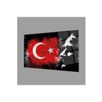 Camdan Tablo (1310) Atatürk Bayrak Atatürk Silüetli Gölgeli Siyah Fonlu Cam Tablo Görsel 36 x 24