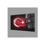 Camdan Tablo (1316) Atatürk Bayrak Atatürk Silüetli Gölgesiz Siyah Fonlu Cam Tablo Görsel 36 x 24