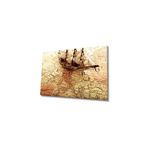 Camdan Tablo (1736) Gemi Ve Dünya Haritası 4mm Dayanıklı Cam Tablo Temperli Cam, World Map Çok Renkli 36 x 24