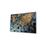 Camdan Tablo (1814) Altın Renkli Dünya Haritası 4mm Dayanıklı Cam Tablo Temperli Cam, World Map Çok Renkli 72 x 46