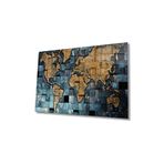 Camdan Tablo (1817) Altın Renkli Dünya Haritası 4mm Dayanıklı Cam Tablo Temperli Cam, World Map Çok Renkli 110 x 71