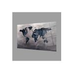 Camdan Tablo (712) Gri Eskitme Dünya Haritası 4mm Dayanıklı Cam Tablo Temperli Cam, World Map Glass Wall Art Görsel 130 x 85