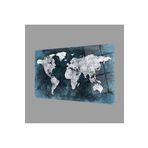 Camdan Tablo (729) Mavi Gri Eskitme Dünya Haritası 4mm Dayanıklı Cam Tablo Temperli Cam, World Map Glass Wall Art Görsel 130 x 85
