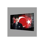 Camdan Tablo (784) Atatürk ve Türk Bayrağı Cam Tablo 4mm Dayanıklı Temperli Hediyelik Büyük Tablo Görsel 110 x 70