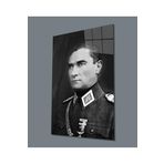 Camdan Tablo (865) Atatürk Portre Üniformalı Siyah Beyaz Cam Tablo Hediyelik Büyük Tablo Ev Ofis Dekoru Görsel 110 x 70
