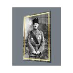 Camdan Tablo (875) Atatürk Üniformalı Siyah Beyaz Cam Tablo Hediyelik Büyük Tablo Ev Ofis Dekoru Görsel 110 x 70