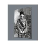 Camdan Tablo (929) Üniformalı Atatürk Siyah Beyaz Cam Tablo Hediyelik Büyük Tablo Ev Ofis Dekoru Görsel 110 x 70