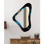 CAMDAN TABLO Asimetrik Geometrik Renkli Dekoratif Duvar Aynası - Modern Tasarımı (90x60 cm)
