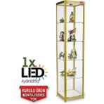 Camdolap.com Cam Dolap - Camlı Vitrin - Cam Dolap - Camlı Koleksiyon Vitrini - Teşhir Vitrini - Kupa Dolabı (Kurulu ve Kullanıma Hazır Gönderilmektedir.) - 1753S Gold