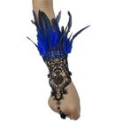 CAMDOM Gotik Steampunk Eldiven Bir Çift Vintage Dantel Tüy Manşet Kol Zinciri Gelinlik Eldiven, koyu mavi, One Size