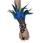 CAMDOM Gotik Steampunk Eldiven Bir Çift Vintage Dantel Tüy Manşet Kol Zinciri Gelinlik Eldiven, mavi (Light Blue), One Size