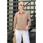 Camel Çizgili Oversize Kadın Gömlek MG2093 - XL