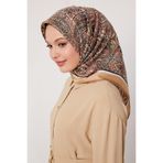 Camel Etnik Desen Twill İpek Eşarp