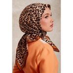 Camel Leopar Desen Twill İpek Eşarp