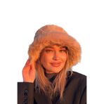 Camel Peluş Bucket Şapka | Üstü Kısa Kenarı Uzun Kürk Tasarım | Premium Kışlık Aksesuar | Faux Fur Headwear