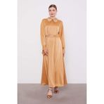 Camel Taş Detaylı Saten Elbise - 44
