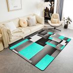 Camgöbeği Gri Siyah Manda Kareli Halı 150 x 200 cm - Modern Geometrik Oturma Odası Halısı, Kaymaz İç Mekan Paspas, Ev Dekoru için Şık Vurgu Halı