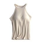 Camisole kadın üst giyim, entegre sütyen, büyük beden, kolsuz, atlet, yaz, temel, pamuk, antrenman, yoga, atlet, tişört, Bej, S
