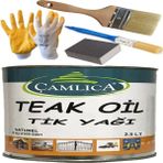Çamlıca 1. Sınıf Teak Oil (Tik Yağı) 2.5 Lt Fırça ve Zımpara Komple Al Uygula Seti - 2.5 Litre - Naturel