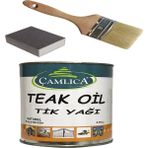 Çamlıca Teak Oil (Tik Yağı) Fırça ve Zımpara Komple Al Uygula Seti - 0,75 lt