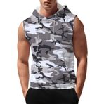 Camo Hooeded kolsuz T shirt erkekler için artı boyutu erkek Tank Tops siyah yelek spor koşu Tee gömlek fantezi ile cep, gri, M