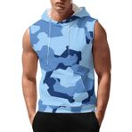 Camo Hooeded kolsuz T shirt erkekler için artı boyutu erkek Tank Tops siyah yelek spor koşu Tee gömlek fantezi ile cep, mavi, M