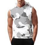 Camo Hooeded kolsuz T shirt erkekler için artı boyutu erkek Tank Tops siyah yelek spor koşu Tee gömlek fantezi ile cep, pinguin gri, XL