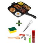 Camp Reyon 5 Gözlü Granit Döküm Tava + Bulaşık Süngeri + Maşa+ Kaşık + Çakmak + Gaz + Çatal Kaşık Bıçak Seti