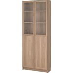 Cam/panel Kapaklı Kitaplık, Meşe Görünümlü, 80X30X202 cm - Kırmızı