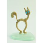 CAMZADE DEKORATİF EL YAPIMI CAM KEDİ BİBLO KREM-KAHVERENGİ