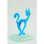 CAMZADE DEKORATİF EL YAPIMI CAM KEDİ BİBLO MAVİ