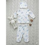 Can Baby 3’lü Mavi Aslan Desenli Yeni Doğan Bebek Takımı – %100 Pamuk – Erkek Bebek Hastane Çıkışı Seti - Beyaz-1 - 0 - 3 Ay