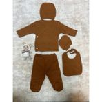 Can Baby Kahverengi Ribana Kumaş 5’li Yenidoğan Bebek Seti -Hastane Çıkışı - Kahrengi - Taba - 0 - 3 Ay