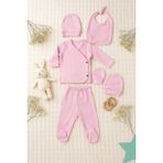Can Baby Pembe 5’li Bebek Hastane Çıkışı Seti – %100 Organik Pamuk – Yeni Doğan Kız Bebek Kıyafet Seti - 0 - 3 Ay