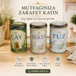 CAN Life Collection Vintage Çay Şeker Tuz Saklama Kutusu Seti – Metal Gövdeli Dekoratif Mutfak Kavanozu 3'lü Set