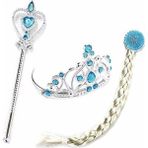 Can Oyuncak Frozen Elsa Örgü Saç Taç Asa Set Karlar Ülkesi - Mavi
