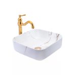 Çanak Lavabo Mermer Desenli Beyaz Seramik Çanak Lavabo 38X38 Armatür Hariçtir
