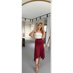 Candan Yeni Sezon Sandy Kumaş Asimetrik Kesim Astarlı Etek - 01-Bordo - 44