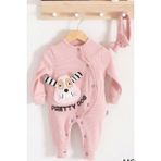 Candar 3-6-9-12-18 Ay Kız Bebek Tulumu Pretty Dog Nakışlı Bandanalı %100 Pamuk Gül Kurusu - 9 - 12 Ay