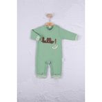 Candar 3-6-9-12 Ay Erkek Bebek Tulum Hello Nakışlı %100 Pamuk Yeşil - 6 - 9 Ay