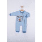 Candar 3-6-9-12 Ay Erkek Bebek Tulum Persona Bear Nakışlı %100 Pamuk Mavi - 9 - 12 Ay
