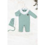 Candar 3-6-9-12 Ay Kız Bebek Tulumu Brode Nakışlı Şapkalı %100 Pamuk Yeşil - 6 - 9 Ay