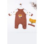 Candar 3-6-9 Ay Erkek Bebek Tulumu Little Fox Desenli %100 Pamuk Kahverengi - 3 - 6 Ay