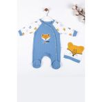 Candar 3-6-9 Ay Erkek Bebek Tulumu Little Fox Desenli %100 Pamuk Mavi - 3 - 6 Ay
