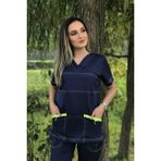 Candaş Tekstil Kadın Grey Red Lacivert Cep Düğmeli Tek Üst Forma