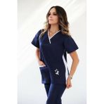 Candaş Tekstil Lacivert Mickey Figürlü Nakışlı Grey Red Doktor Hemşire Cerrahi Tek Üst Forma - Renkli