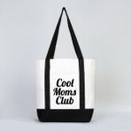 Candu Things Cool Moms Club Anne Bebek Bakım Çantası Yazılı Baskılı %100 Pamuk Organik Kanvas Siyah Ekru Bez Çanta 40X35X12CM